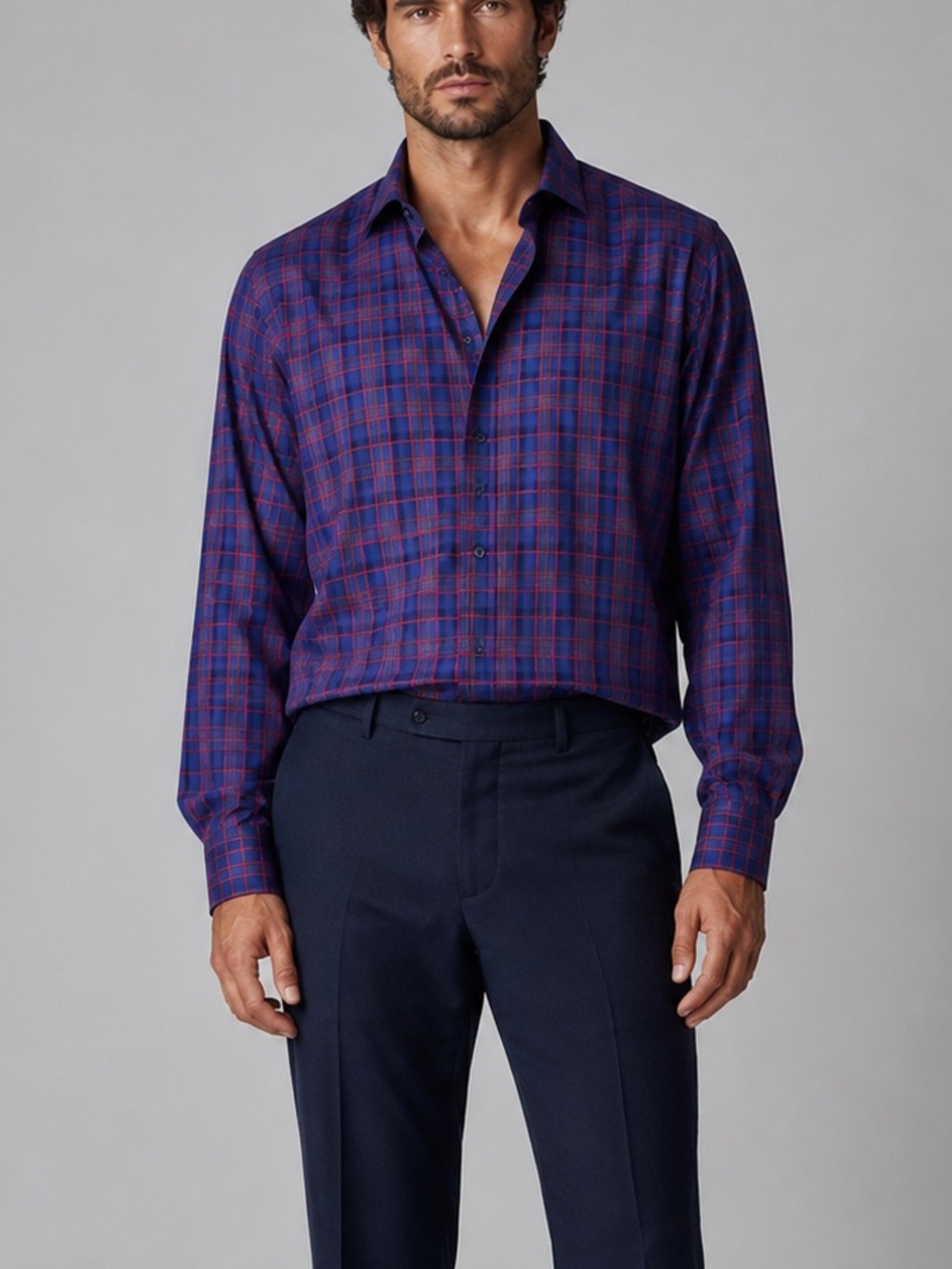Etro blue red plaid long sleeve button down shirt 42